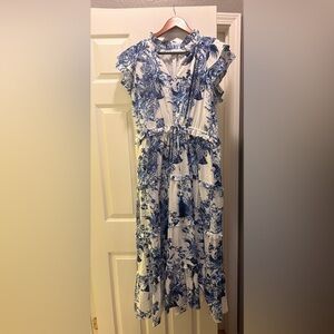 Gibson Latimer White Dress with Blue Floral Print